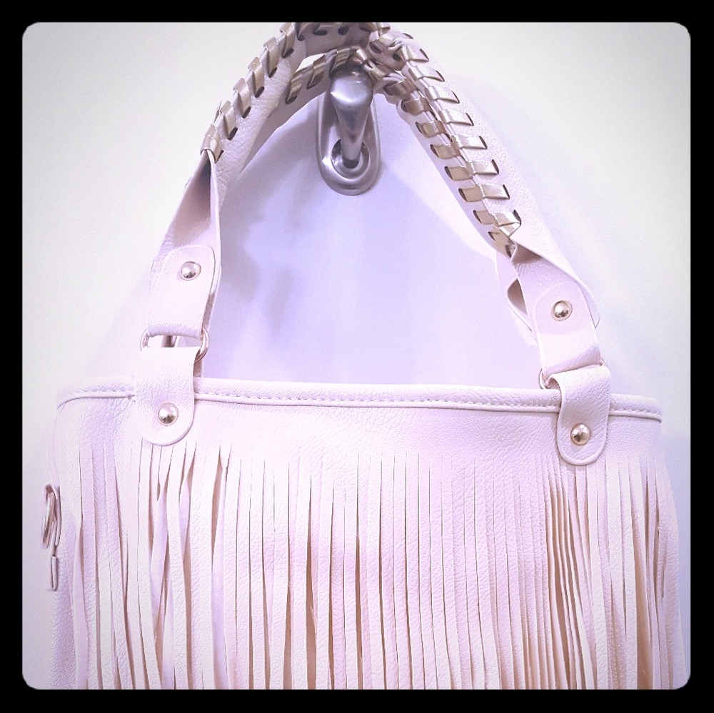 Fringe ivory color tassel bag for women